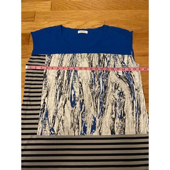 Calvin Klein women's blue color block patterned sleeveless stripped back blouse - Picture 4 of 6